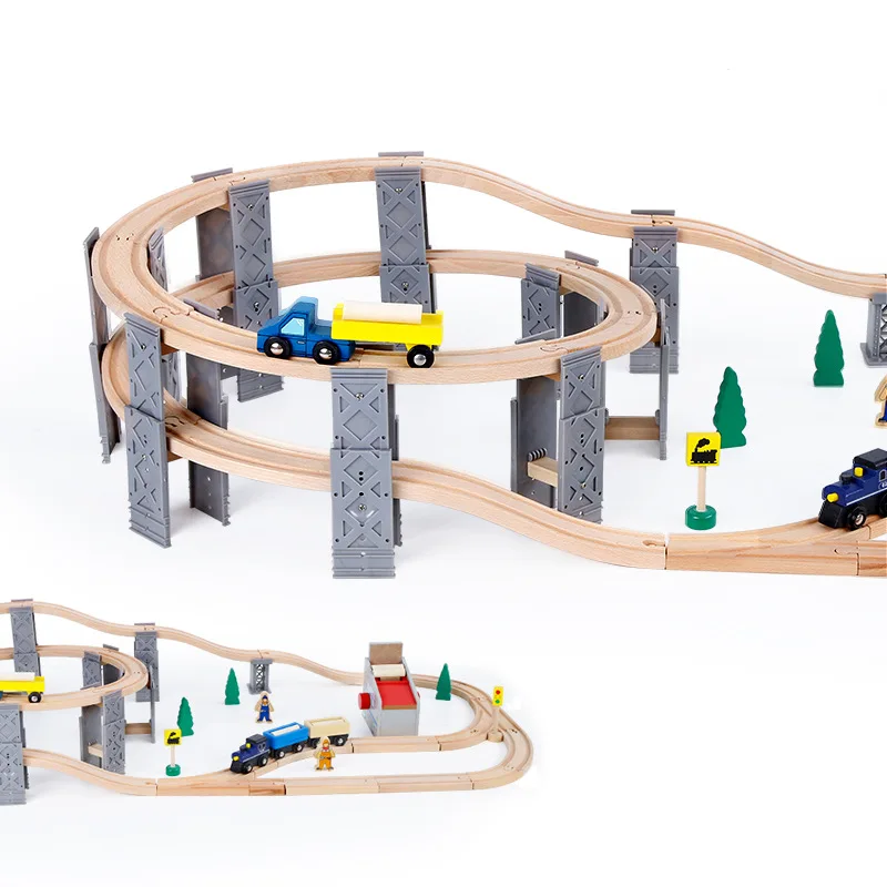 

55PCS Elm Spiral Wooden Track Building Blocks Multifunctional Small Train Building Blocks Toy Set Children's Educational Toys