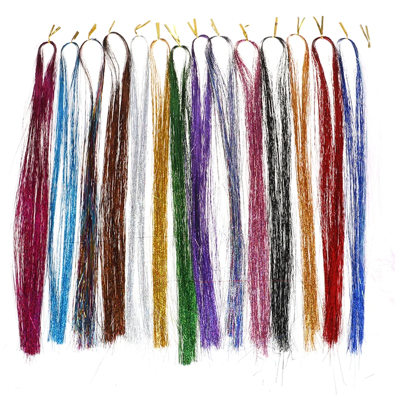 

120Strands/set Girls Fashion Glitter Rainbow Sparkle Hair Tinsel Bling Hair Secoration For Synthetic For Party Hair Extension