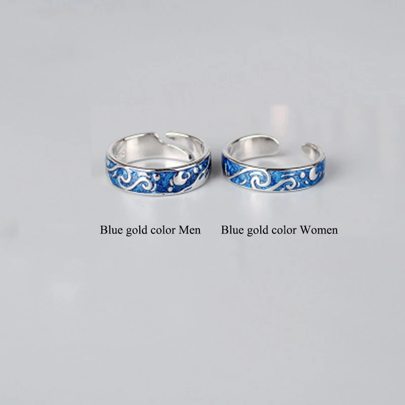 Qevila модное женское кольцо Ван Гог S925 Серебряное кольцо звездное небо Открытое кольцо для влюбленных романтическое ювелирное изделие на День Святого Валентина подарок - Цвет основного камня: 1 PC Blue gold Women