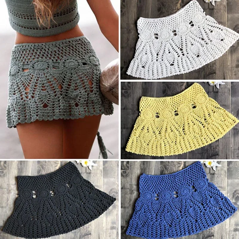 

1 Pcs Women Knitted A Line Skirt Summer Bikini Swimsuit Breathable for Beach Holiday SMN88