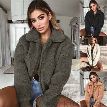 

Women Winter Fluffy Long Sleeve Jacket Ladies Warm Outerwear Long Coat
