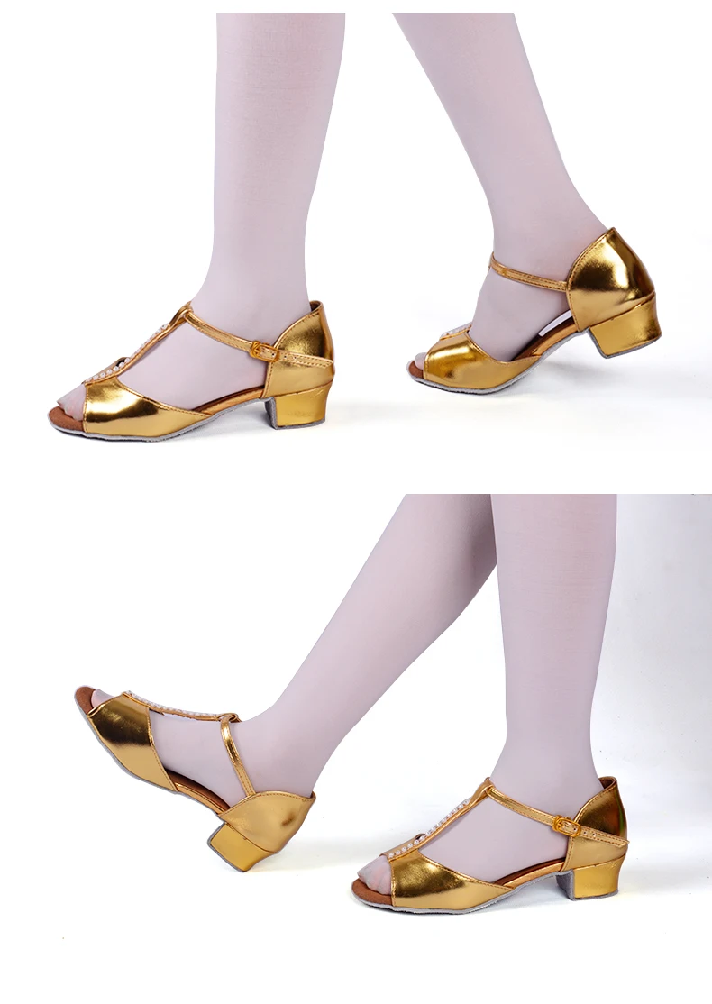 201 золотого, серебряного цвета на низком каблуке Сальса Танго Танцы обувь Туфли для латинских танцев для Для женщин девочек