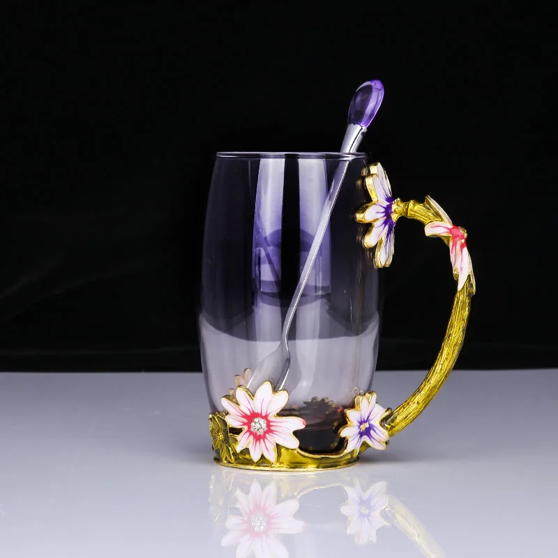 Топ Мода Бокалы под вино 300/400 мл lorce цветок эмаль caishui чашки термостойкого Стекло для творческий день рождения подарок