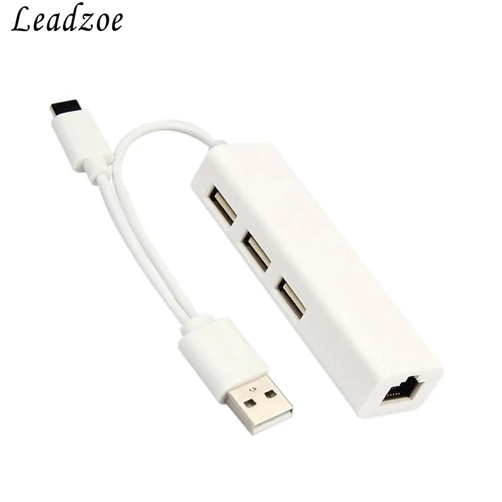 USB Hub, leadzoe USB разветвитель с 3 USB 2,0 хаб Порты и разъёмы и 1 Ethernet сетевой адаптер и Тип C Питание для Macbook android