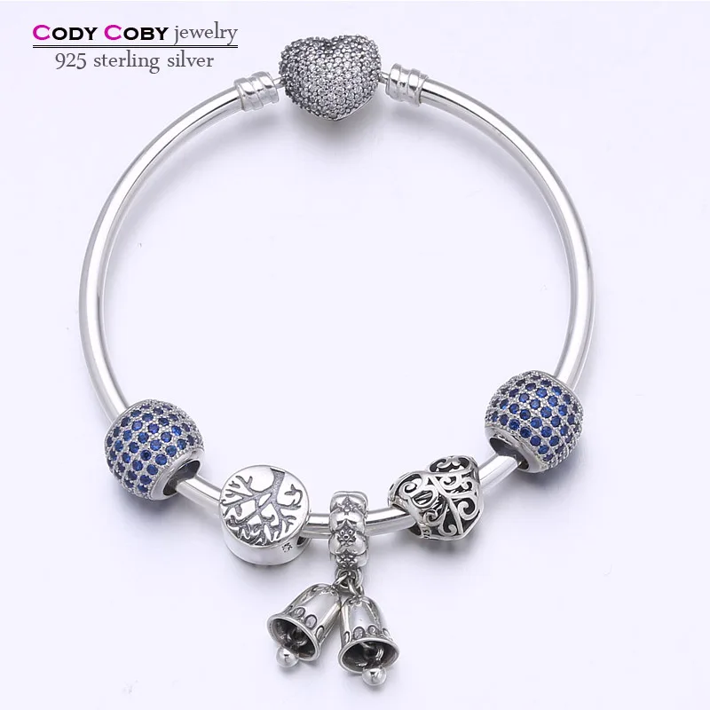 

Hot Sale 100% 925 Sterling Silver Hearts Bangles & Bracelets With Trendy Charms Beads For Women berloques para pulsera jewelry