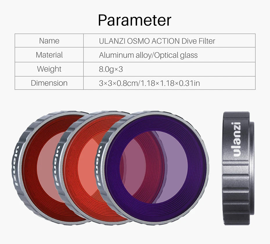Ulanzi набор фильтров для дайвинга для Dji Osmo экшн Оптическое стекло красный фиолетовый Dive swim Osmo экшн-камера фильтр для объектива аксессуары