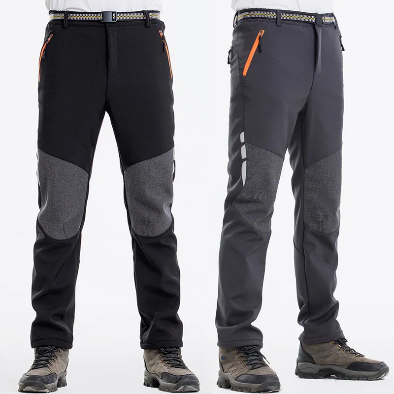 

Reflective Men's Winter Hiking Pants Men Warm Fleece Softshell Trousers Outdoor Sports Thick Trekking Skiing Waterproof Pants