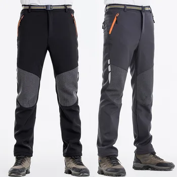 Reflective Men's Winter Hiking Pants Men Warm Fleece Softshell Trousers Outdoor Sports Thick Trekking Skiing Waterproof Pants ray grace winter outdoor trekking hiking softshell pants women waterproof mountain climbing thermal trousers female pantalon