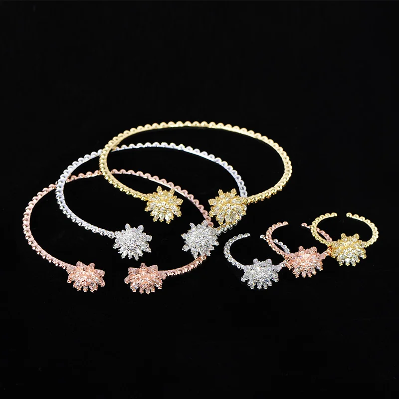 

Dazz Cz Shiny Zircon Copper Luxury Jewelry Set Flower Bangle Ring Sets For Wedding Banquet India Women's Bride Accessories Gifts