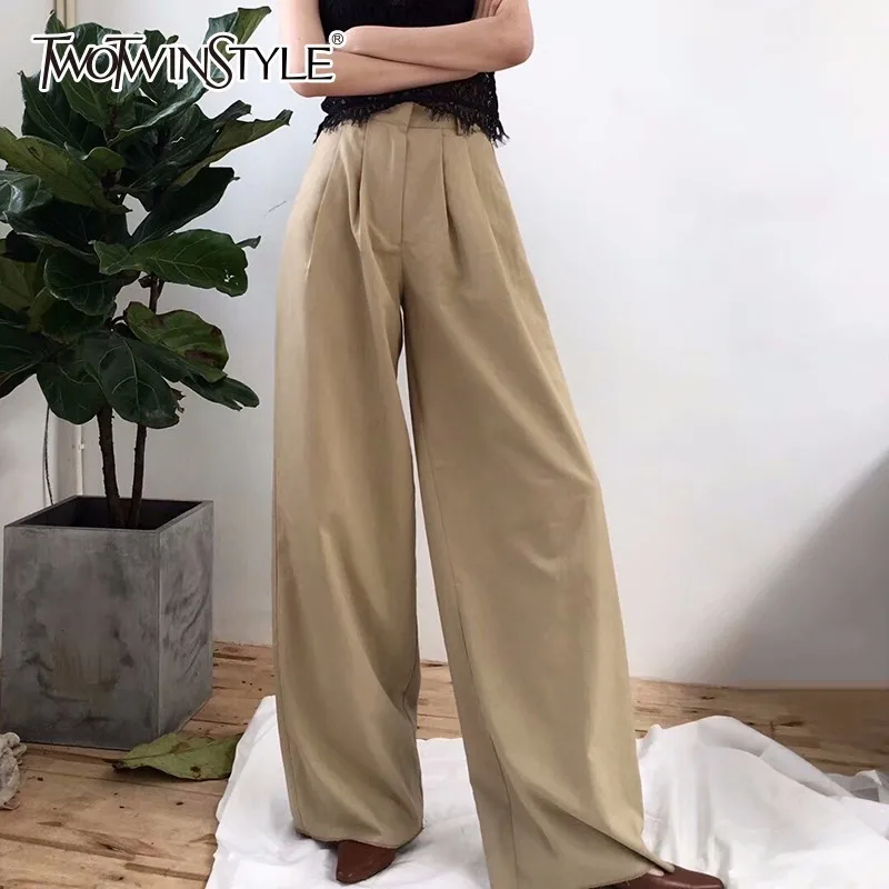 TWOTWINSTYLE для женщин широкие брюки высокая талия карман на молнии большой размеры X Длинные мотобрюки весенние женские Мода 2018 г. пр