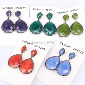 

5Pair New Fashion Mixed color Faceted Cat Eye Stones Water Drop Earring For Women