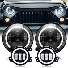 Cheap 2 pcs 7 inch LED Halo Headlights+2 pcs fog lights For Headlamps with Halo Ring Amber Turn Signal For Jeep lada niva 4x4 4x4 Cheap 2 pcs 7 inch LED Halo Headlights+2 pcs fog lights For Headlamps with Halo Ring Amber Turn Signal For Jeep lada niva 4x4 4x4