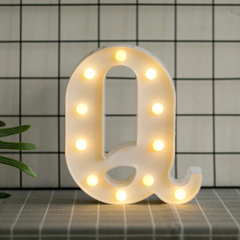 Креативный светящийся светодиодный Ночной светильник лампа с английским алфавитом, цифрами, украшение для свадебной вечеринки аксессуары для украшения дома - Цвет: Q