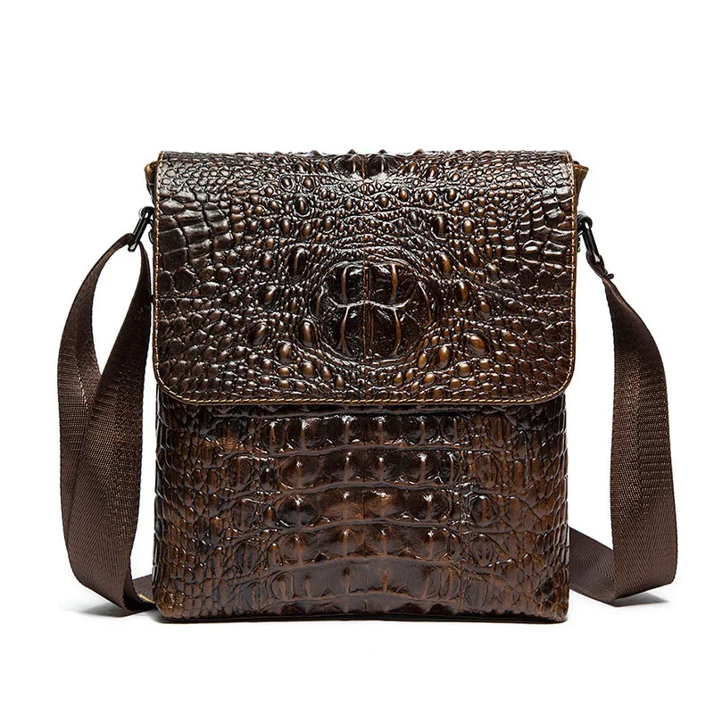 Fashion new wear-resistant printed crocodile pattern men bags Genuine Leather bag men's casual shoulder Messenger bags