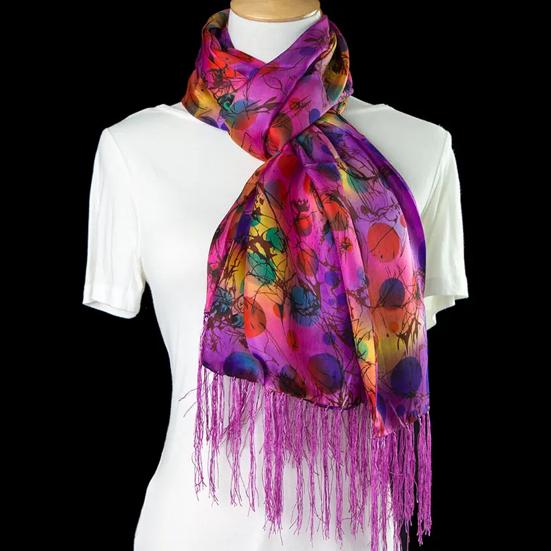 100% шелк женский шарф красочные точки удлиненная шелковая шаль 2019 двухслойные шелковая накидка женский платок Горячая Роскошный подарок