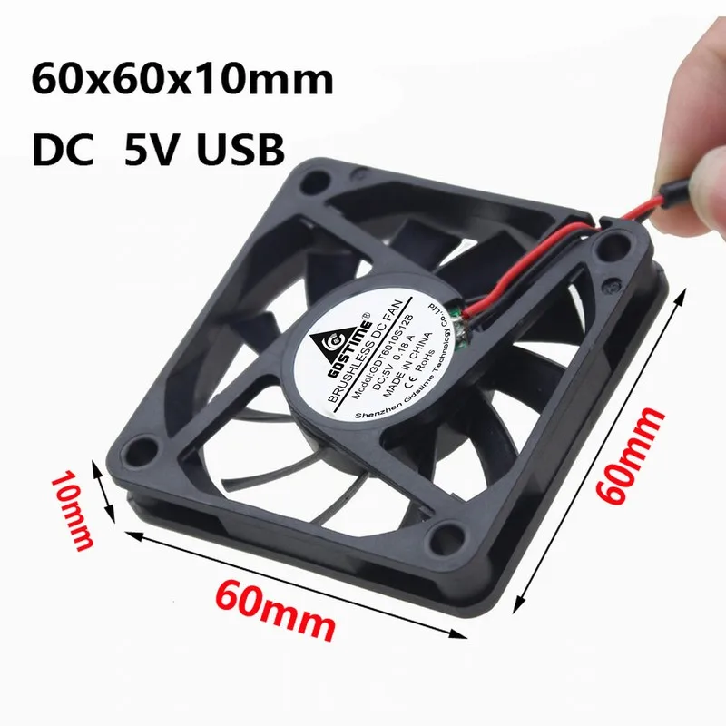 

Gdstime 2 Pcs DC 5V USB 60x60x10mm Brushless Cooling Fan 60mm x 10mm Computer Case PC CPU VGA Heatsink Cooler 6cm 6010