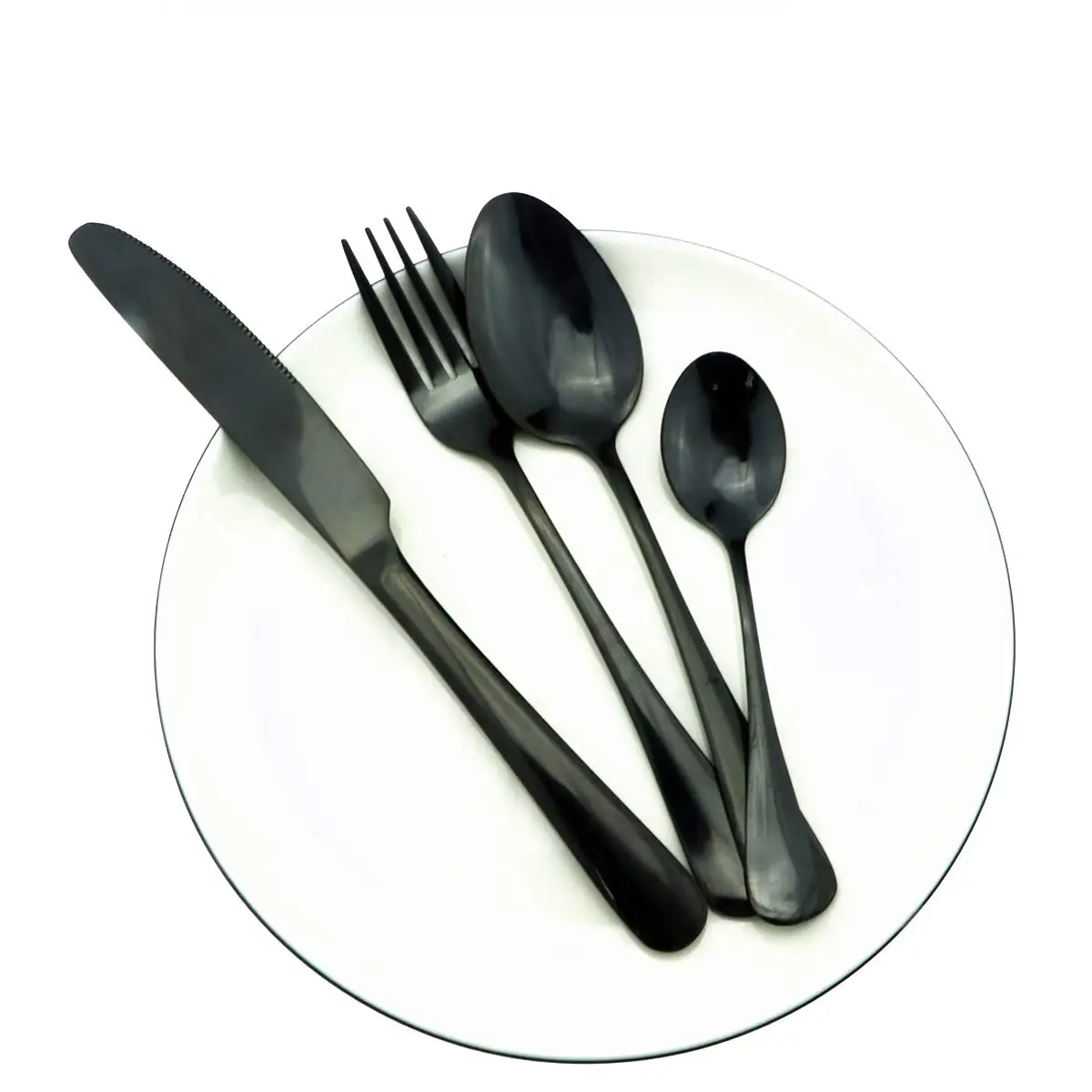Высококачественный набор столовых приборов из нержавеющей стали 18/8, черный набор посуды, черная посуда, нож, вилка, чайная ложка, палочки для еды, соломинка, мешочек, набор