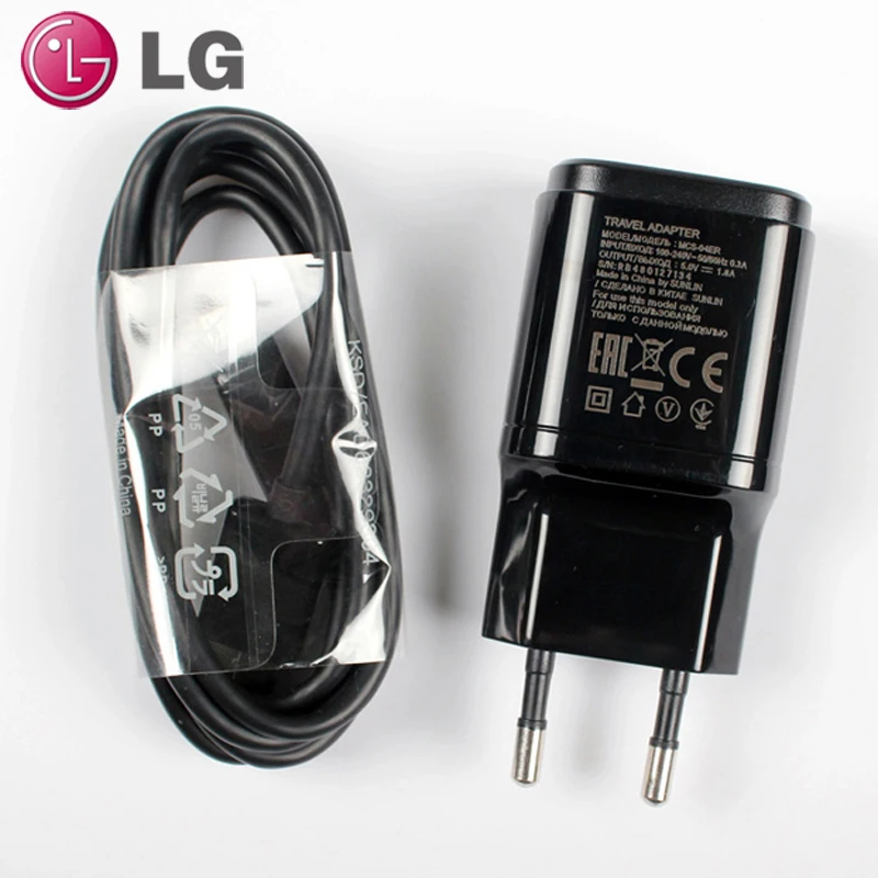 Оригинальное настенное зарядное устройство LG EU Plug 1.8A адаптер для путешествий+ кабель для LG G2 G3 G4 черный mcs-04ER