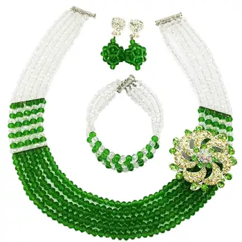

Fashion Clear AB Green Crystal Beaded Necklace Nigerian Wedding African Beads Jewelry Set for Women 5L-SXJB27