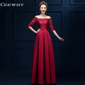 

CEEWHY Boat Neck Half Sleeve A-Line Evening Dress Long Lace Satin Evening Gown Formal Dress Abendkleider Vestido de Festa Longo