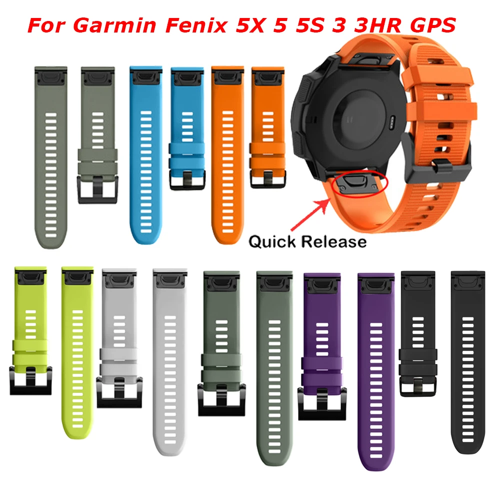 26 22 20mm Watchband Strap for Garmin Fenix 6x 6 6S 5X 5 5S Plus 3 3HR D2 S60 GPS Silicone Strap with Quick Release Wrist Band