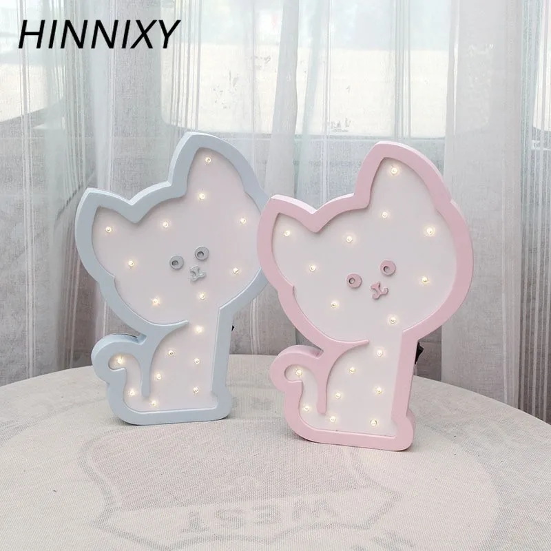 Hinnixy, милый ночник с кошкой, светодиодный прикроватный светильник для детской спальни, декоративный светильник, светильники, розовый, синий, в форме котенка, игрушечная лампа, детские подарки