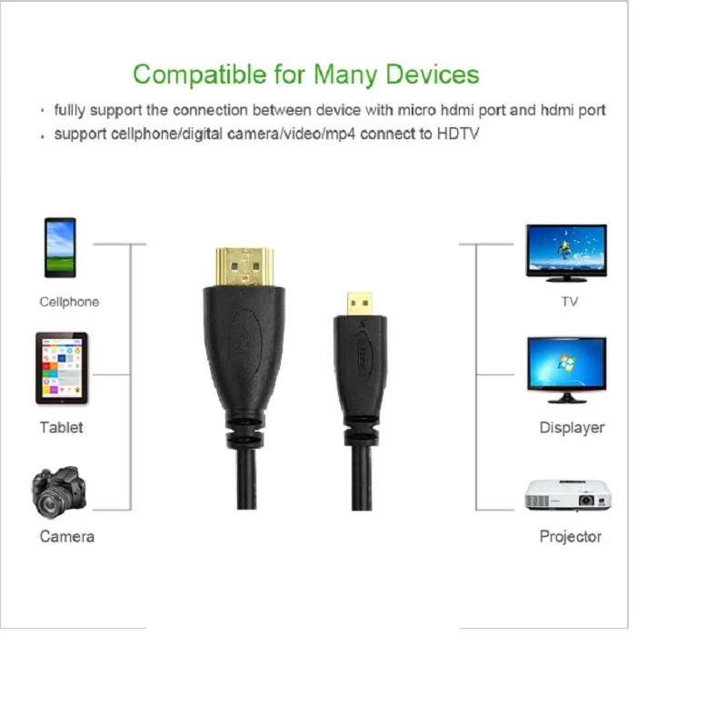 100pcs/lot High speed 3FT 10FT 15FT 6ft 1m 2m 3m V1.4 Male to Male HDMI to Micro HDMI Cable 1080p 1440p for HDTV PS3 XBOX 3D LCD