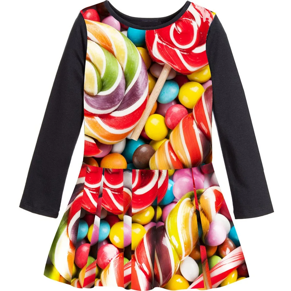 

Girls Dresses Print Children Kids Clothes clothing Casual new Fashion Kids best Candy lollipop Baby girl dress Long sleeve