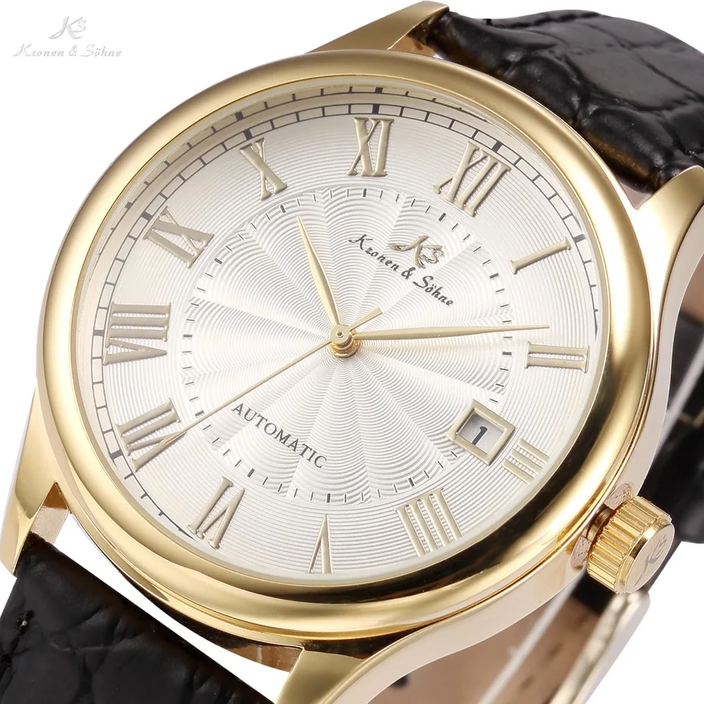 IMPERIAL Kronen Sohne Auto Date Roman Numerals Stainless Steel Gold