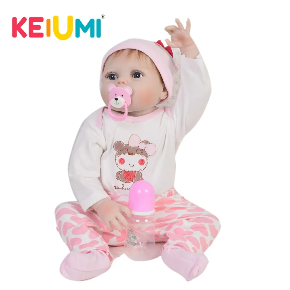

KEIUMI Hot Sale 23'' 57 cm Reborn Baby Girl Dolls Full Silicone Body Washable Lovely Baby Doll Toys For Kids Birthday Gifts