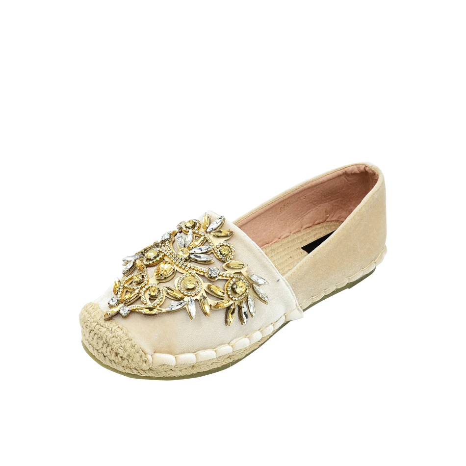 Fujin/; дизайн; сезон весна-зима; Женская бархатная обувь с украшением в виде бабочки и кристаллов; повседневная обувь на плоской подошве с круглым носком; Роскошные лоферы на шнуровке - Цвет: Beige