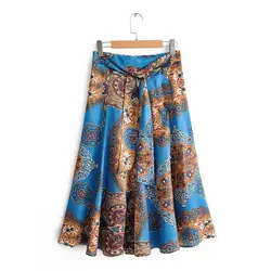 2019 Za модные женские туфли Весна новое поступление синий юбки женский Boho эластичный Высокая талия юбка Для женщин-s пляжная юбка faldas mujer moda