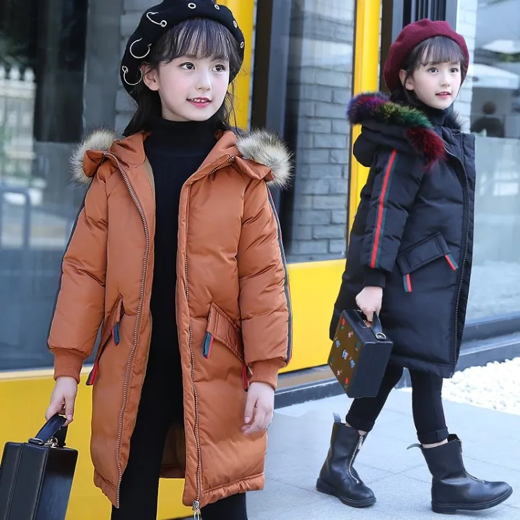 

Children's Clothing 2018 Winter Girls Down Cotton Padded Coat Long Kids Fashion Colorful Faux Fur Hooded Thick Jacket Outerwear