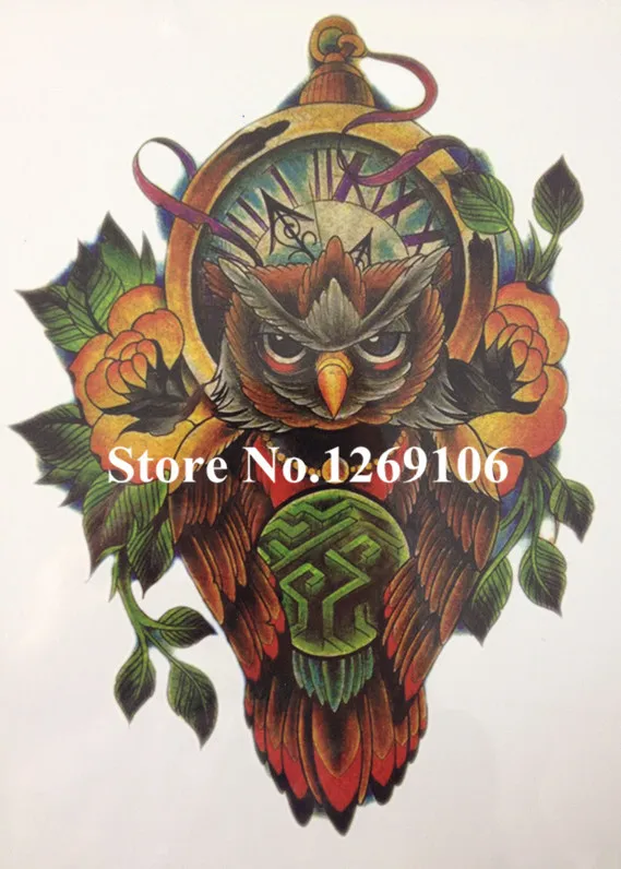 Hot Sale Fashion 21 X 15 Cm Colorful Owl Temporary Tattoo Stickers