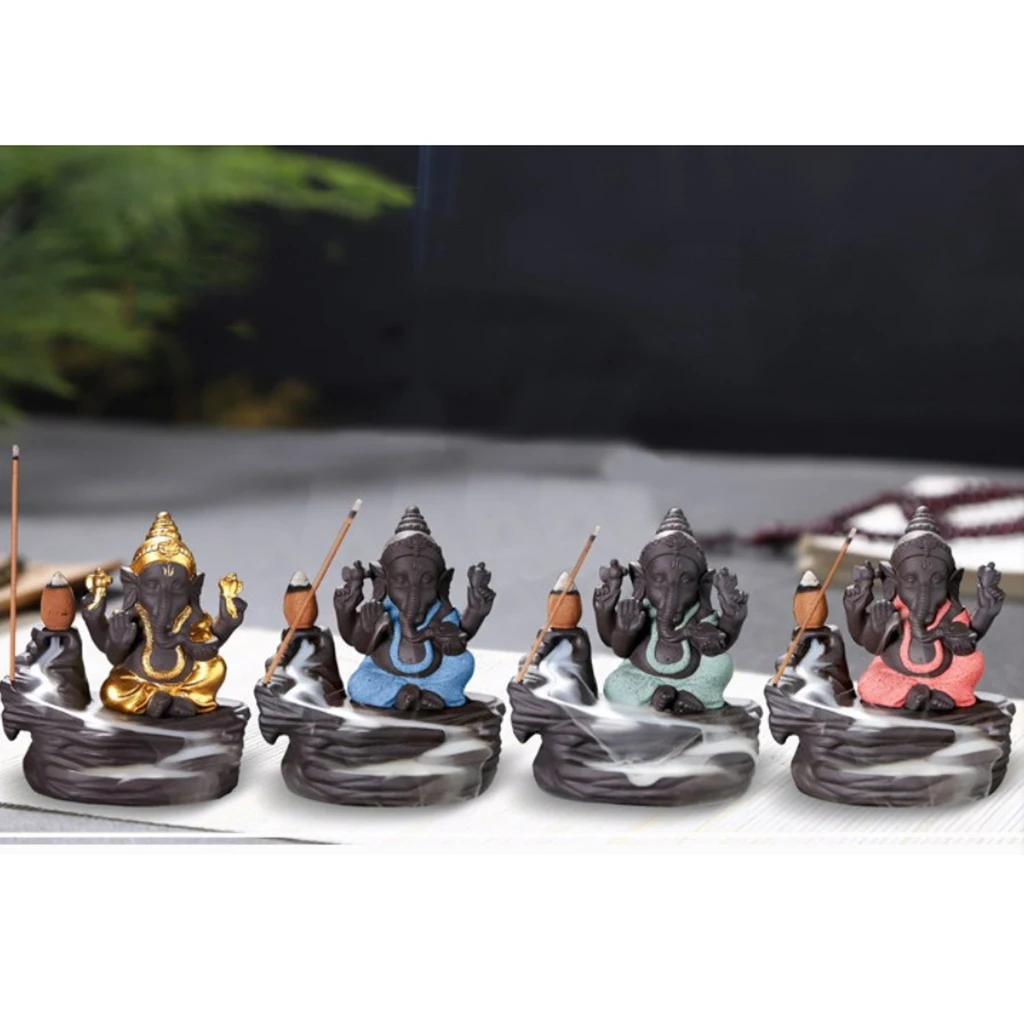 Ceramic Elephant God Incense Burner Backflow Sticks Cones Incense Censer