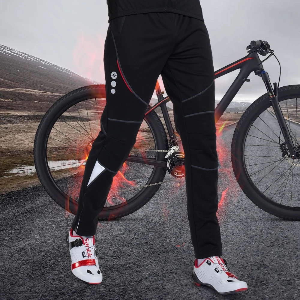 Мужские велосипедные брюки Santic Pro, Длинные Зимние флисовые теплые штаны для горного велосипеда, ветрозащитные брюки, велосипедные штаны