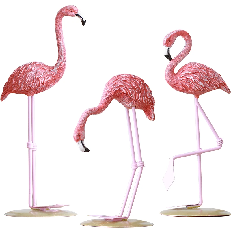 Polyresin Pink Flamingos Garden Lawn Art Ornaments Retro Miniatures