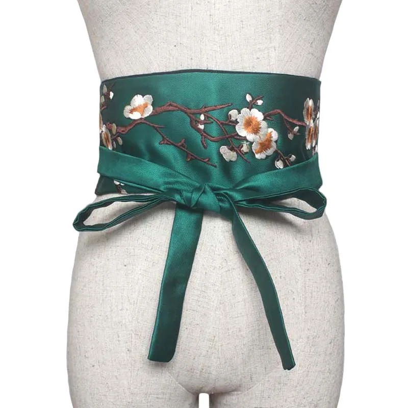 

2019 new plum flower embroidery wide belt tassel ethnic wind vintage wide waist Japanese kimono waist sealing length accessories