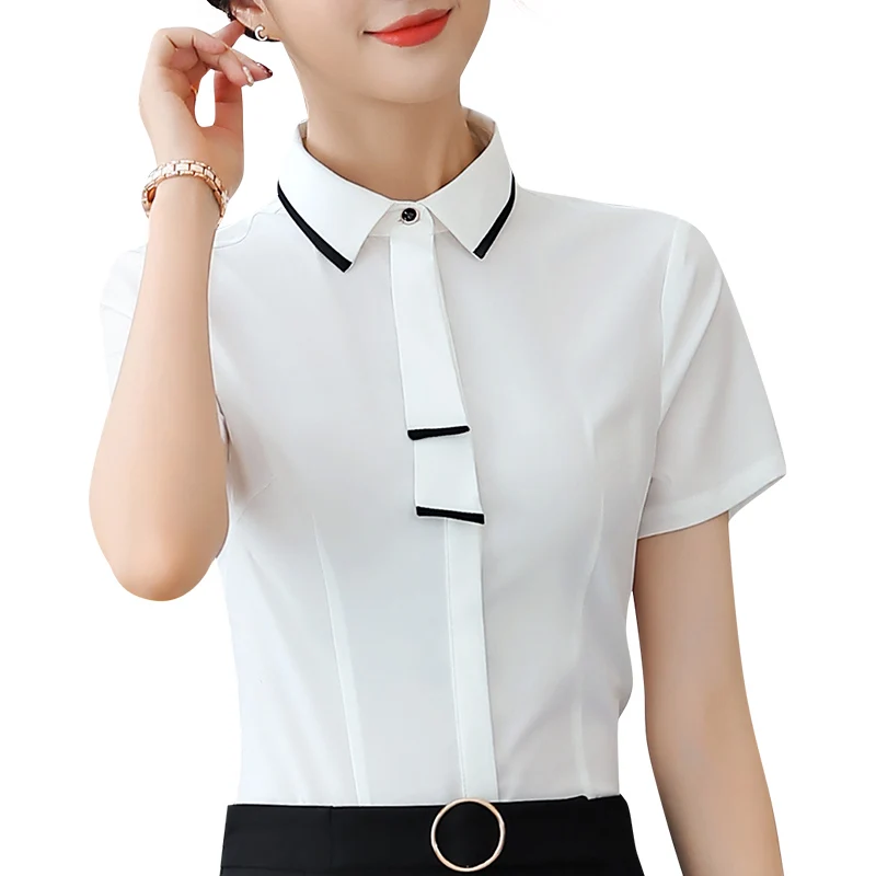 

Ladies tops office white blouse short sleeve gray shirt blue cotton chiffon elegant blazer formal suits plus size summer 2019