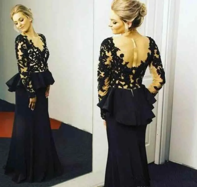 

2019 Elegant Lace Mother of the Bride Dresses Vintage Long Sleeves Formal Godmother Evening Wedding Party Guests Gown Plus Size