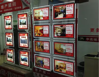 شراءالصمام شنقا الكريستال ضوء مربع لوحة ، الاكريليك A4 الإعلان عرض نافذة العقاري 12 قطعة/الوحدة