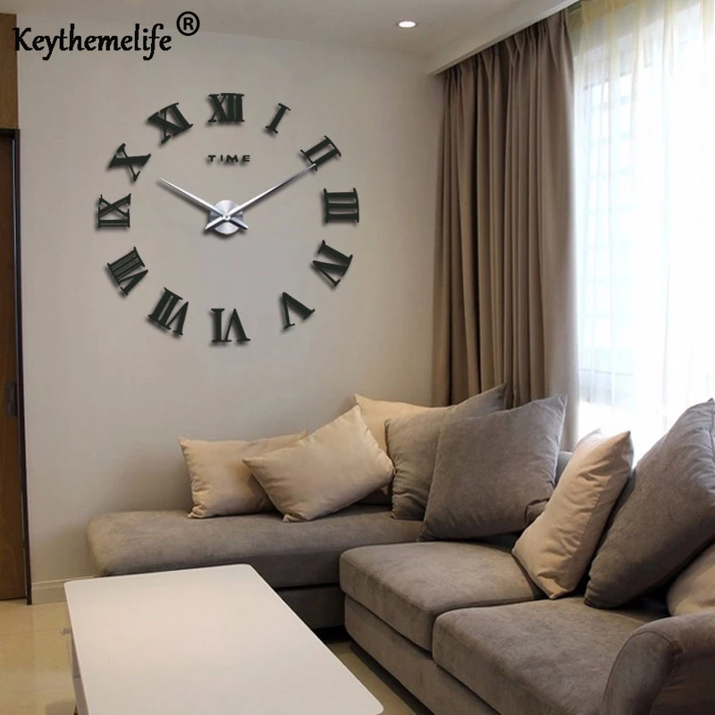 

Home Decor Large Roman Mirror Quartz Clocks 3D Real Big Wall Clock Rushed Mirror Sticker Living Room DIY Wall Clock Watch CF