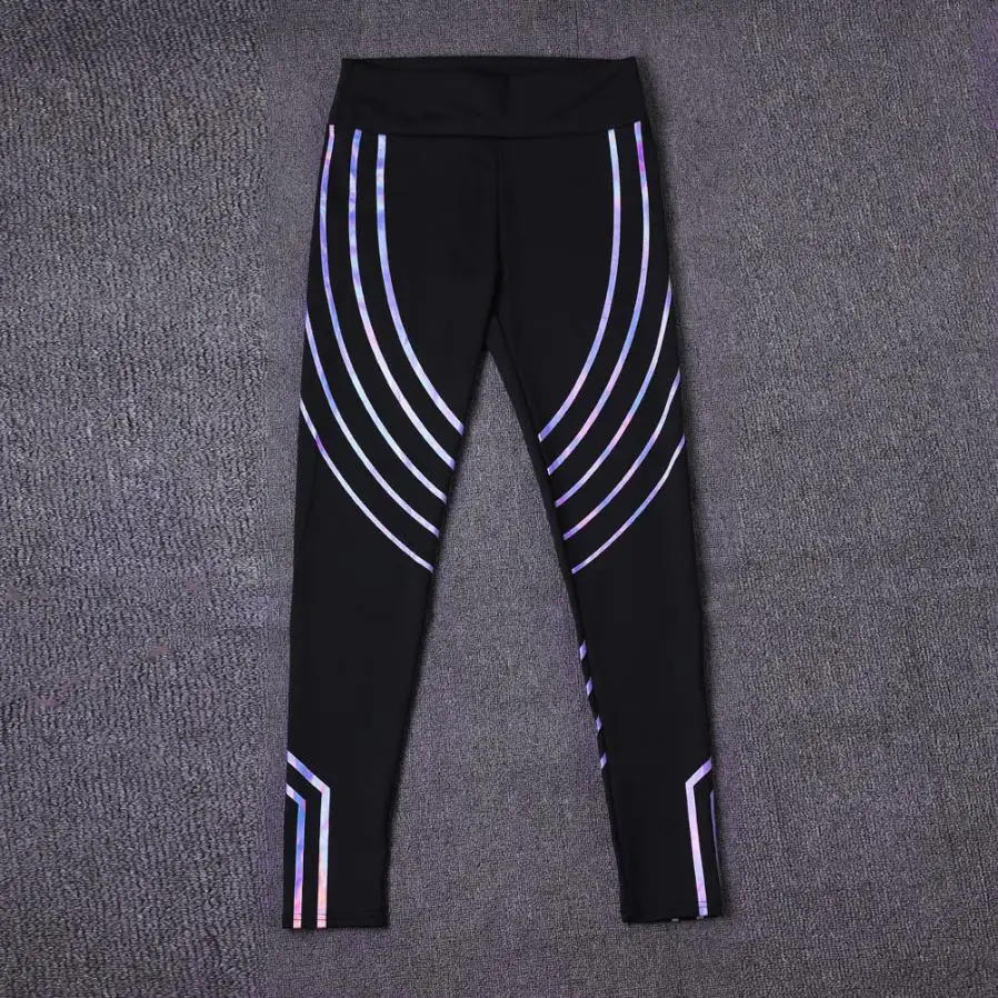 Laser Reflective Women Fitness Leggings High Waist Women Workout Leggings Laser Glow Stripe Casual Fitness Leggings Push Up Laser Reflective Women Fitness Leggings High Waist Women Workout Leggings Laser Glow Stripe Casual Fitness Leggings Push Up