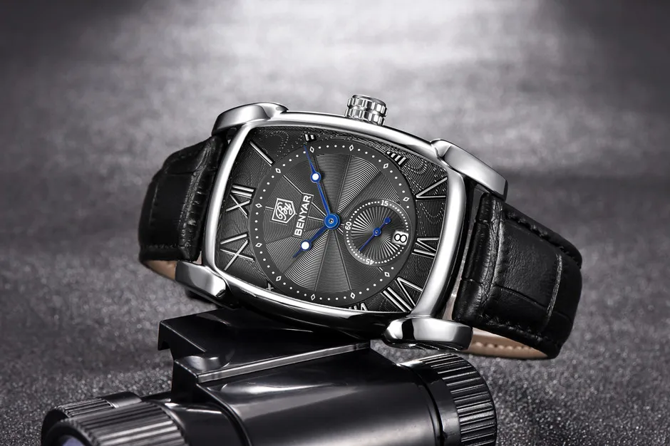 Мужские часы Топ люксовый бренд Benyar квадратные кварцевые часы мужские часы с кожаным ремешком Мужские водонепроницаемые повседневные спортивные наручные часы с датой