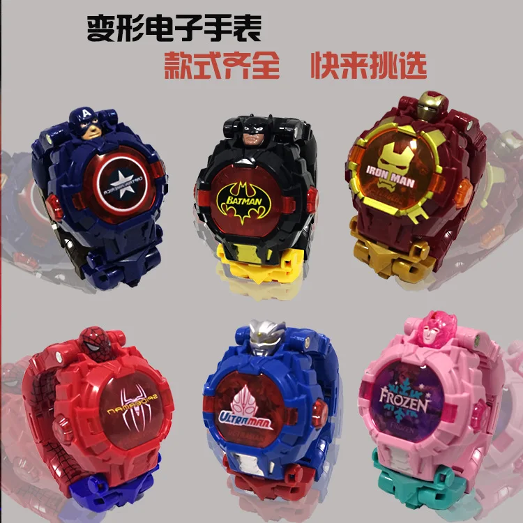 Light Digital Time Cartoon Robot Transformation Wristwatch Toy Mecha Robot Electronic Watch Children Sports Cartoon Watches Kids