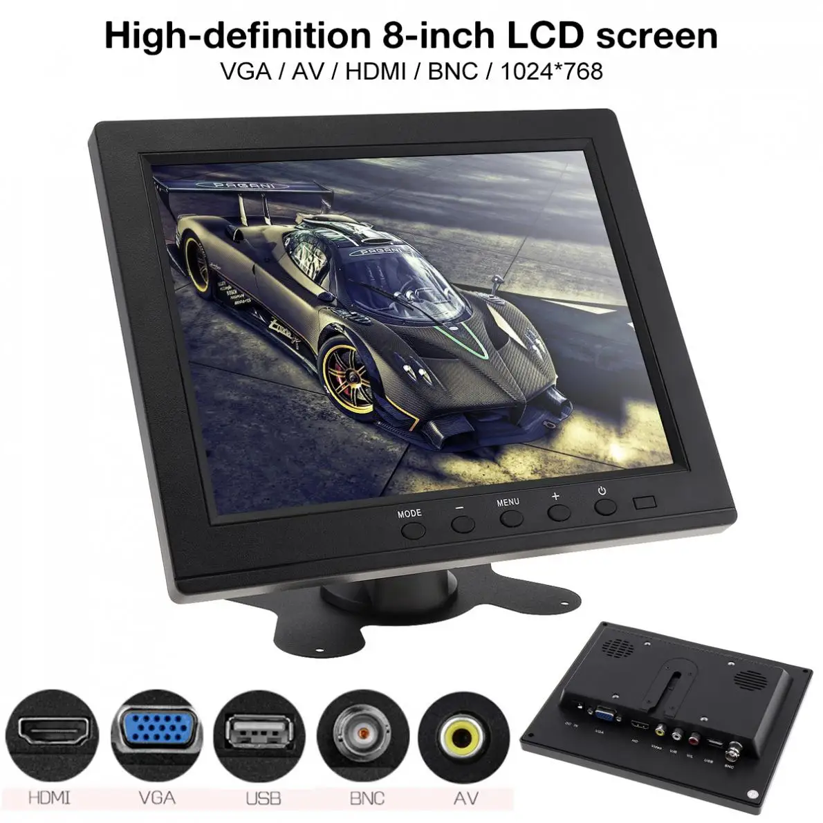 12V 8 дюймов HD светодиодный TFT-LCD автомобильный монитор Мини ТВ компьютер 2 канала видео Вход безопасности для контроля уровня сахара в крови с Динамик VGA HDMI для автомобиля