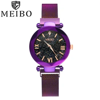 

MEIBO Quartz Stainless Steel Band Magnet Buckle Starry Sky Analog Wrist Watches Brand Luxury Casual Watch Clock L1225