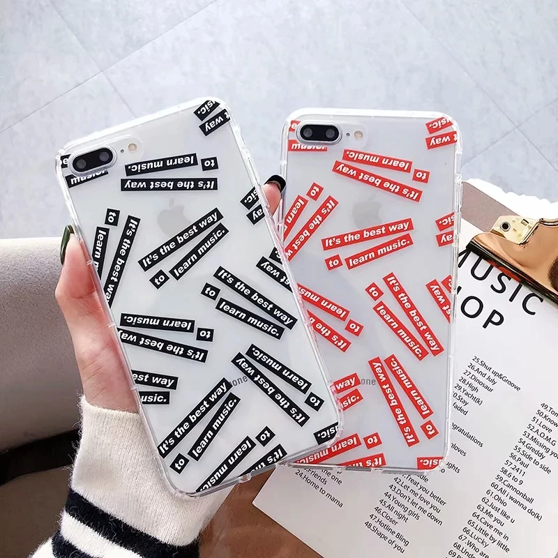 

Unique letter sentence design transparent Case for iPhone 6 6S 7 8 Plus X XR XS MAX soft TPU learn music Clear Back Cover coque