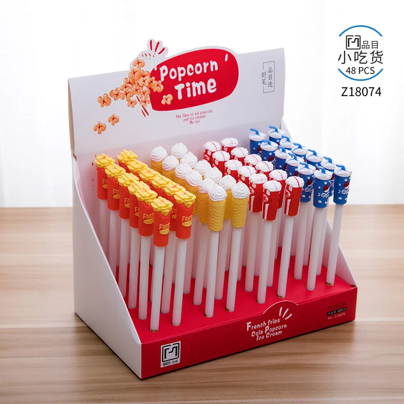 

48 Pcs Gel Pens Cartoon Kawaii Fast Food Black Colored Gel-inkpens for Writing Cute Stationery Office School Supplies