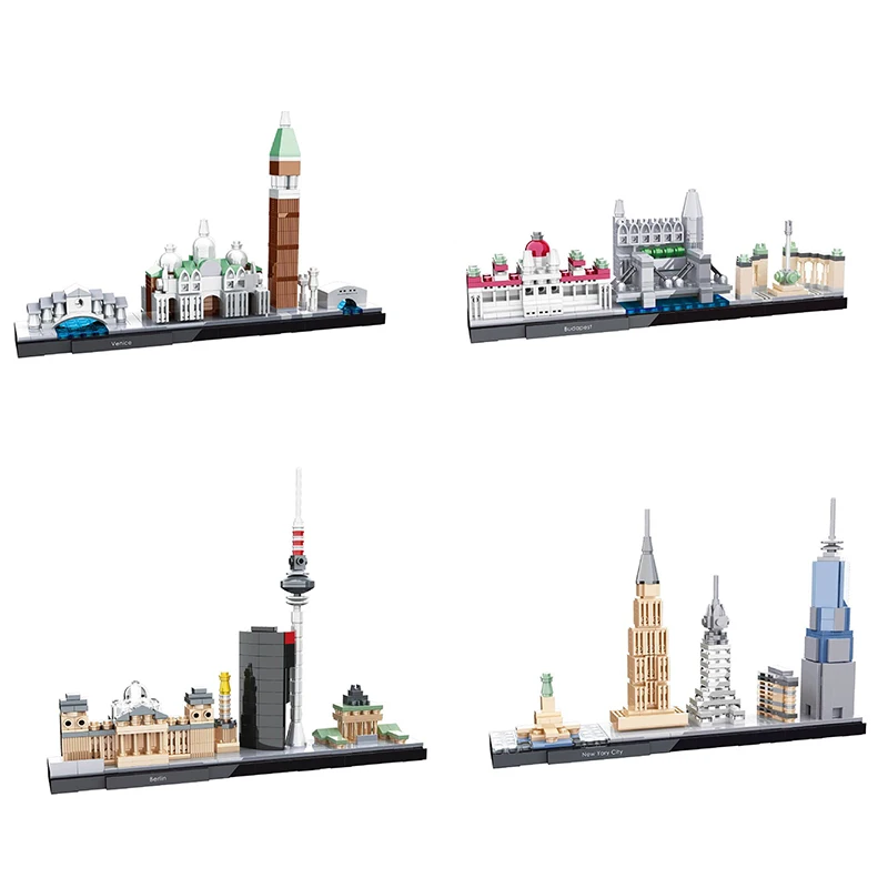 

HSH City Series Street View Architecture Venice Berlin New York Budapest Building Block Set Gift Collection Toy Bricks For Kids